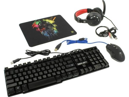 Клавиатура+мышь Defender Singularity MKP-118/52118 мышь+клавиатура+гарнитура+ковер (черный)